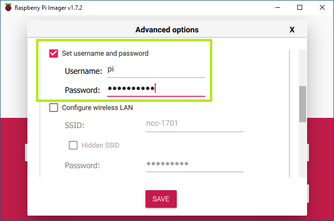 itakda ang username at password